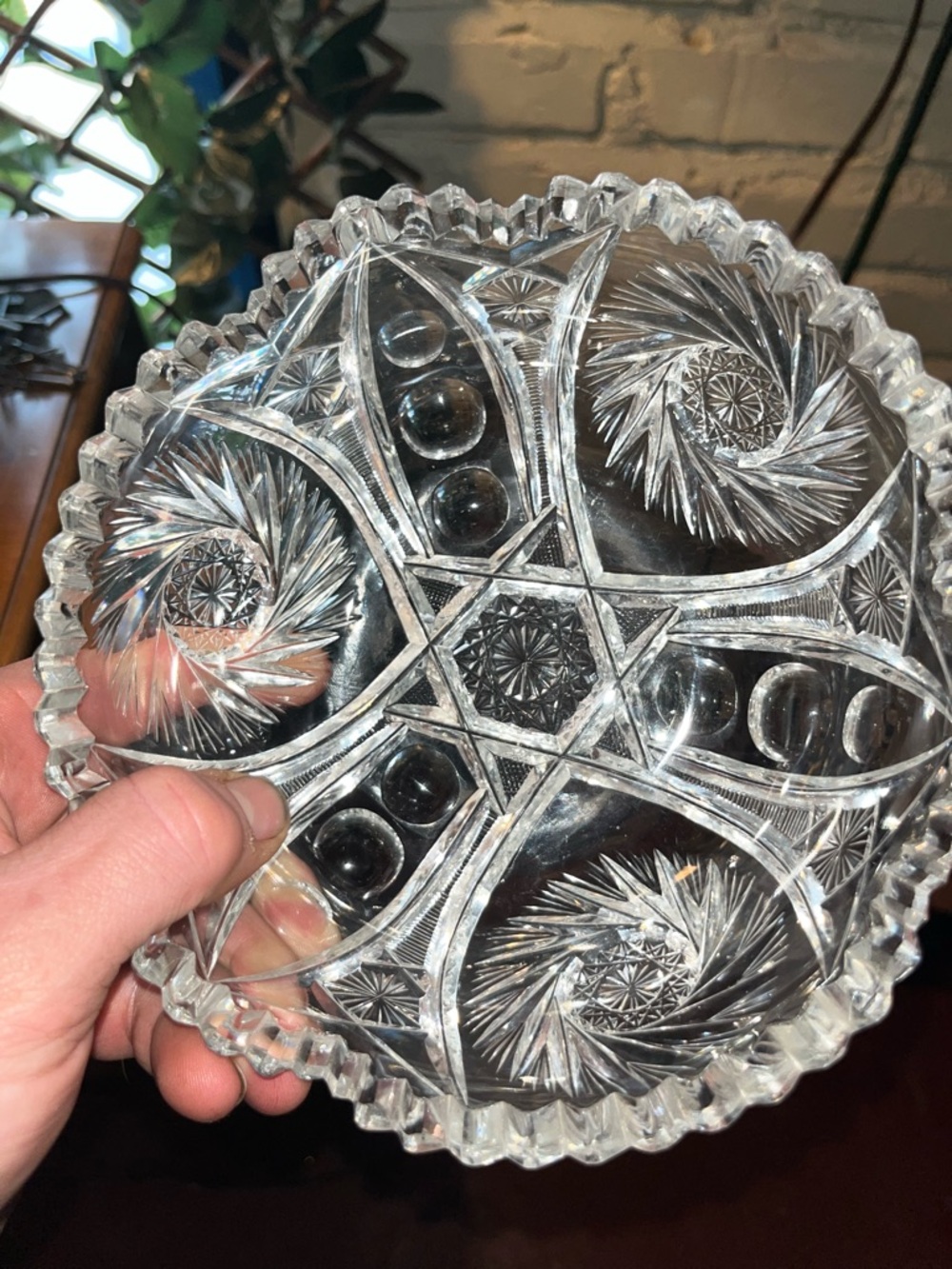 Antique American Brilliant Period Cut Glass Bowl - Buzzsaw Pinwheel & Hobstar - Picture 5 of 9